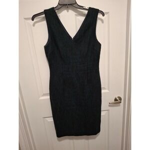 3/$15 Banana Republic Dark Academia Sz 6 Teal Black Tweed Sleeveless‎ Dress